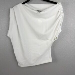 NWT Zara Women’s Asymmetrical Draped White Blouse, Small